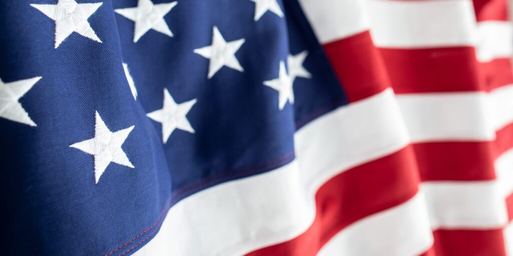 A closeup of the United States flag.