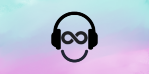 NDEAM 2026 icon: a stylized face wearing headphones, with an infinity symbol forming the eyes and a smiling mouth, on a teal-to-pink gradient background.